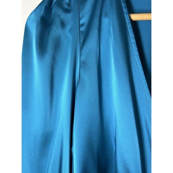 Sergio Hudson Teal Crossover Satin Bodysuit Womens Long Sleeve Blouse Sz XS - Picture 7 of 10